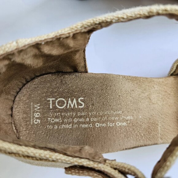 TOMS Women’s Natural Canvas Cork Wedge Heels Size 9.5M Criss Cross Peep Toe Espa - Picture 7 of 9